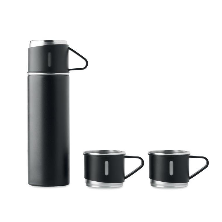 Set termos și pahare, perete dublu SHARM Negru