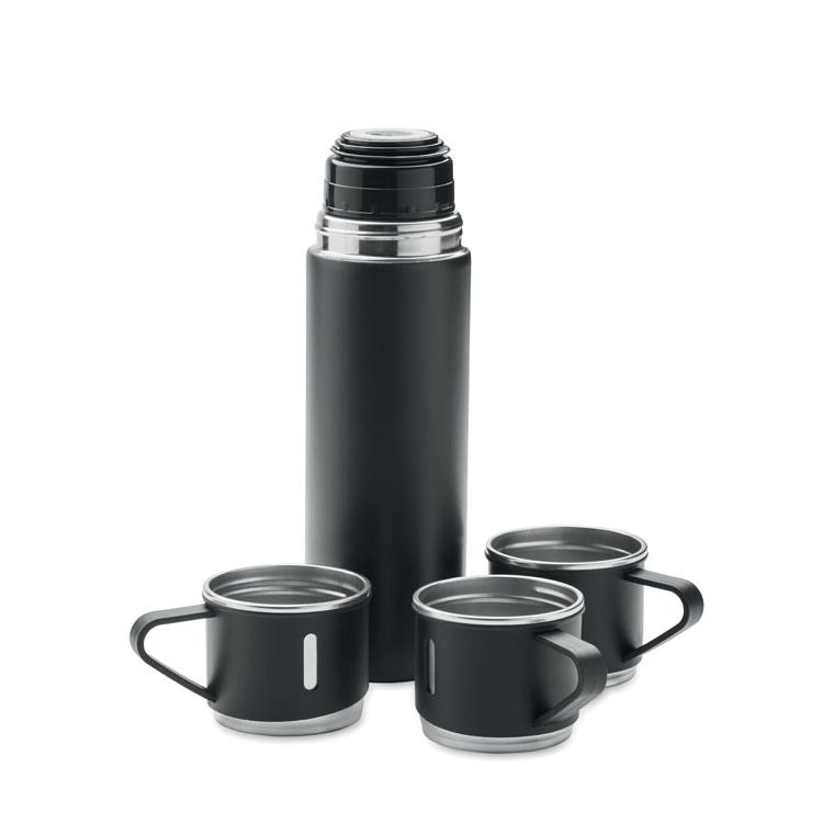 Set termos și pahare, perete dublu SHARM Negru