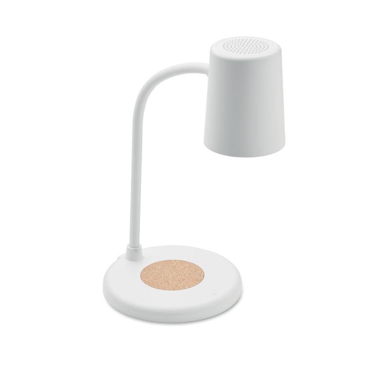 Încărcător wireless + boxă cu lampă birou SPOT Alb