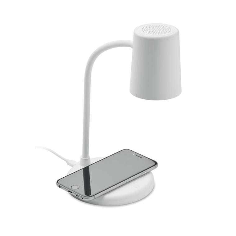 Încărcător wireless + boxă cu lampă birou SPOT Alb