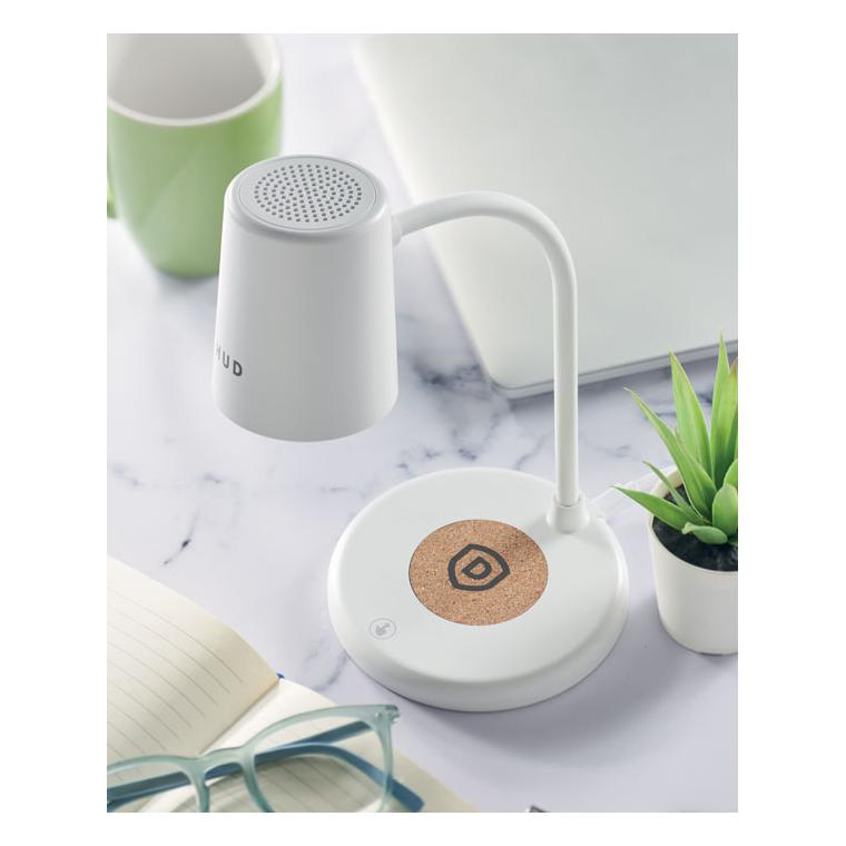 Încărcător wireless + boxă cu lampă birou SPOT Alb