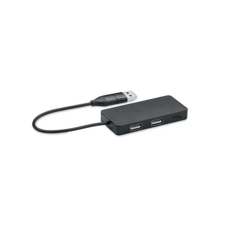 Hub USB cu 3 porturi + cablu 20 cm HUB-C Negru