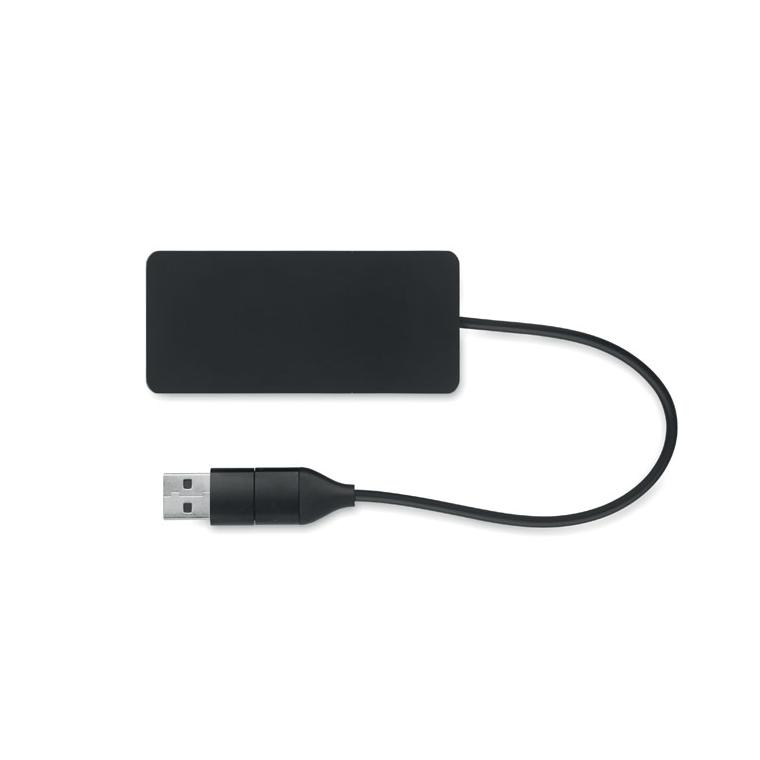 Hub USB cu 3 porturi + cablu 20 cm HUB-C Negru