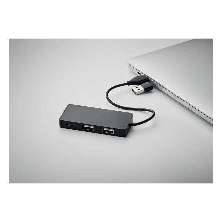 Hub USB cu 3 porturi + cablu 20 cm HUB-C Negru
