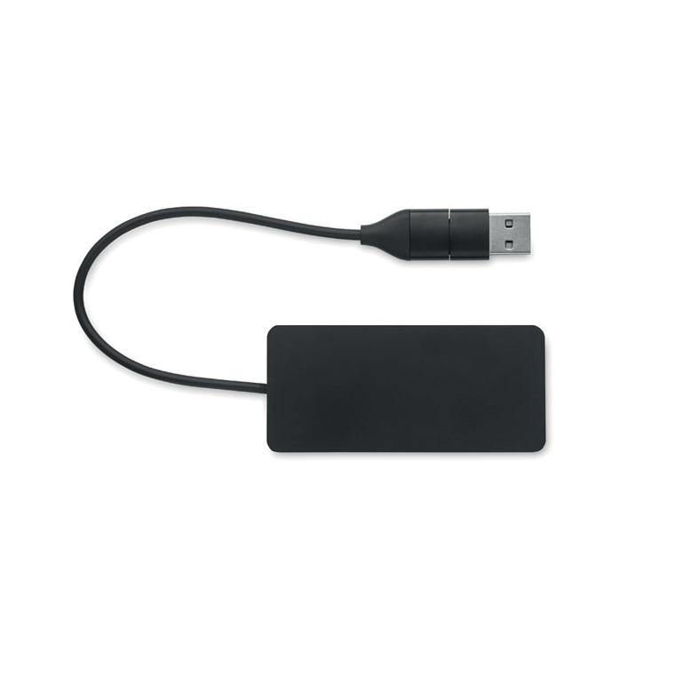 Hub USB cu 3 porturi + cablu 20 cm HUB-C Negru