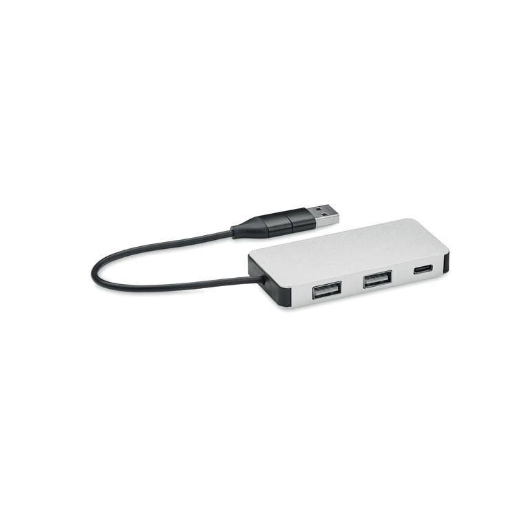 Hub USB cu 3 porturi + cablu 20 cm HUB-C Argintiu
