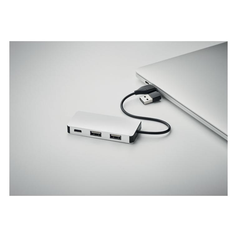 Hub USB cu 3 porturi + cablu 20 cm HUB-C Argintiu