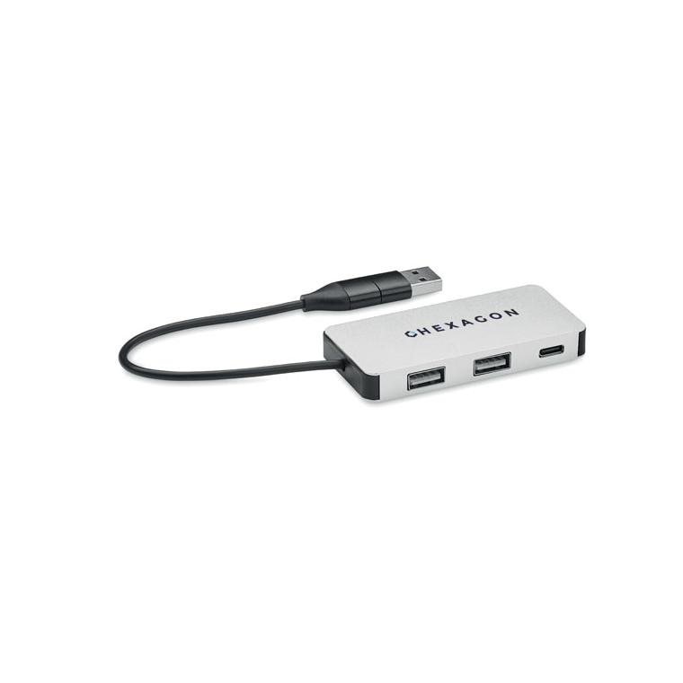 Hub USB cu 3 porturi + cablu 20 cm HUB-C Argintiu