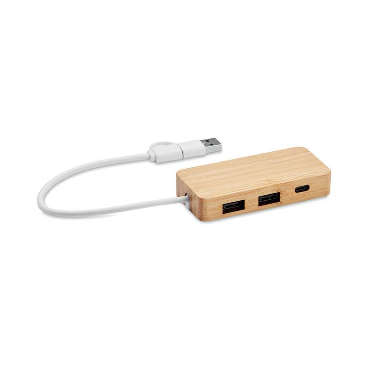 Hub USB cu 3 porturi din bambus HUBBAM Natur