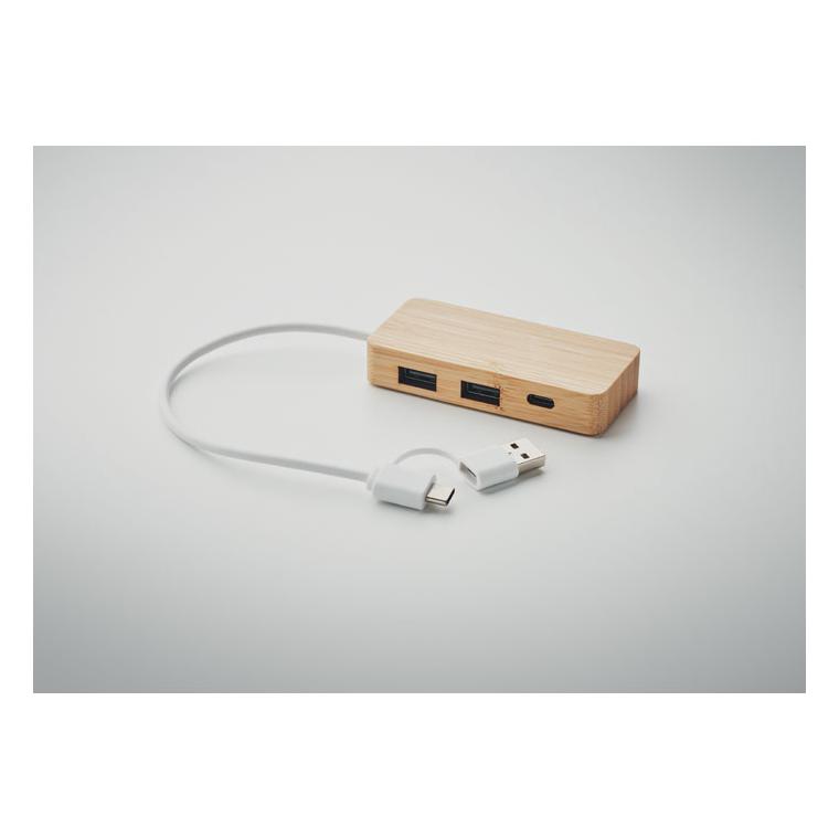 Hub USB cu 3 porturi din bambus HUBBAM Natur