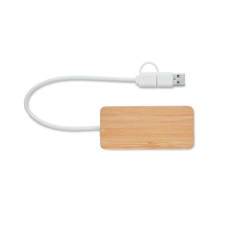 Hub USB cu 3 porturi din bambus HUBBAM Natur