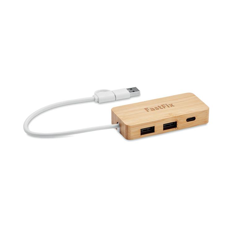 Hub USB cu 3 porturi din bambus HUBBAM Natur