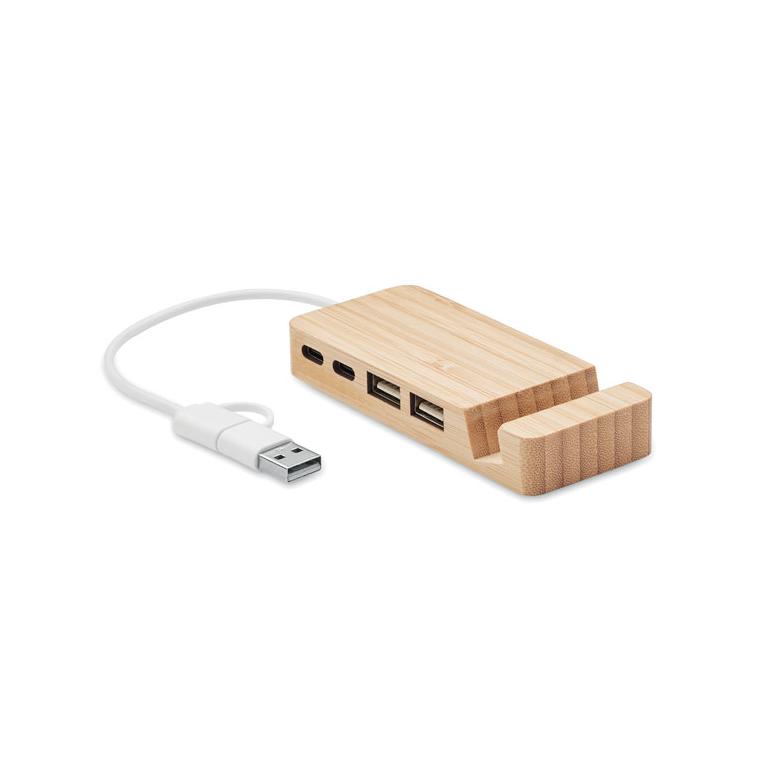 Hub USB din bambus cu 4 porturi HUBSTAND Natur