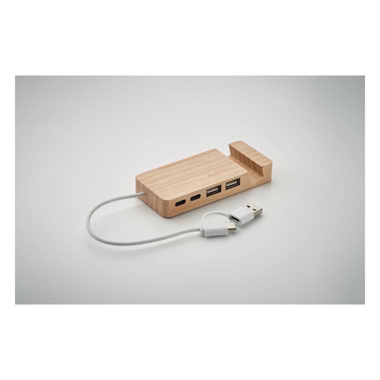 Hub USB din bambus cu 4 porturi HUBSTAND Natur