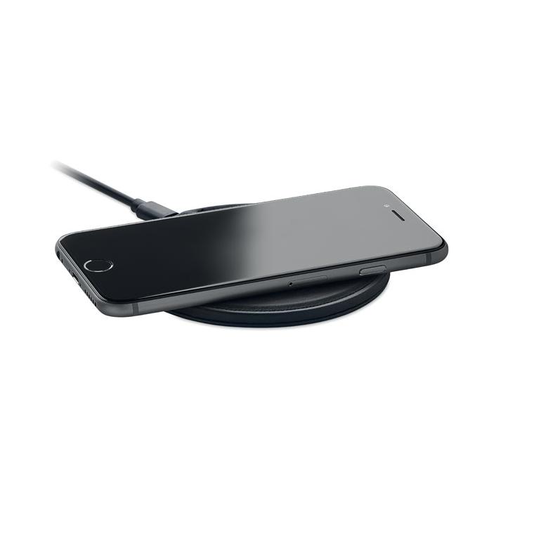 Încărcător wireless 15W, PU reciclat ALFA Negru