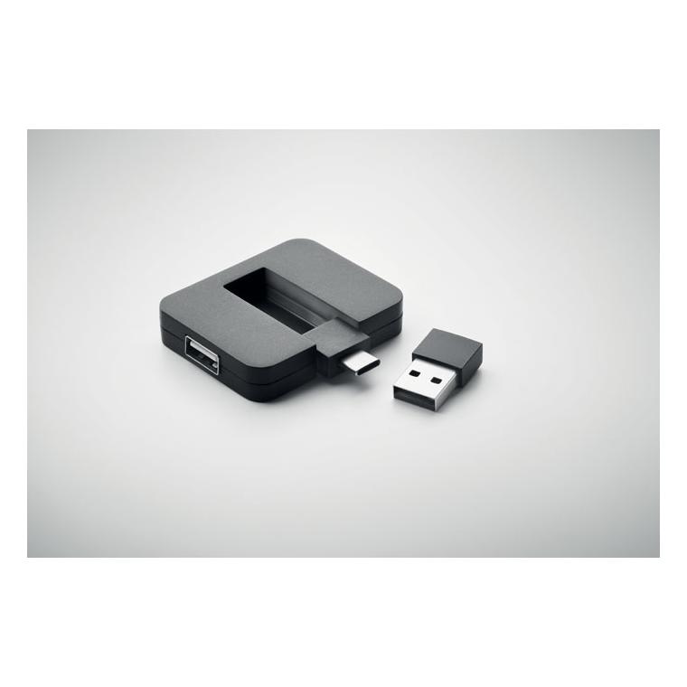 Hub USB 4 porturi + cablu 20 cm SQUARE-C Negru