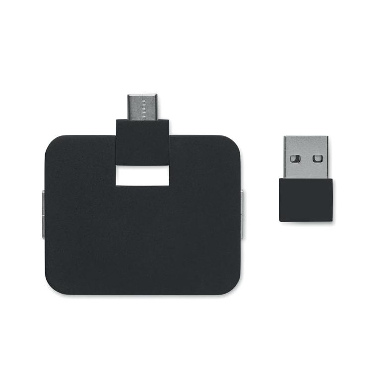 Hub USB 4 porturi + cablu 20 cm SQUARE-C Negru
