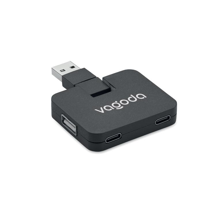 Hub USB 4 porturi + cablu 20 cm SQUARE-C Negru