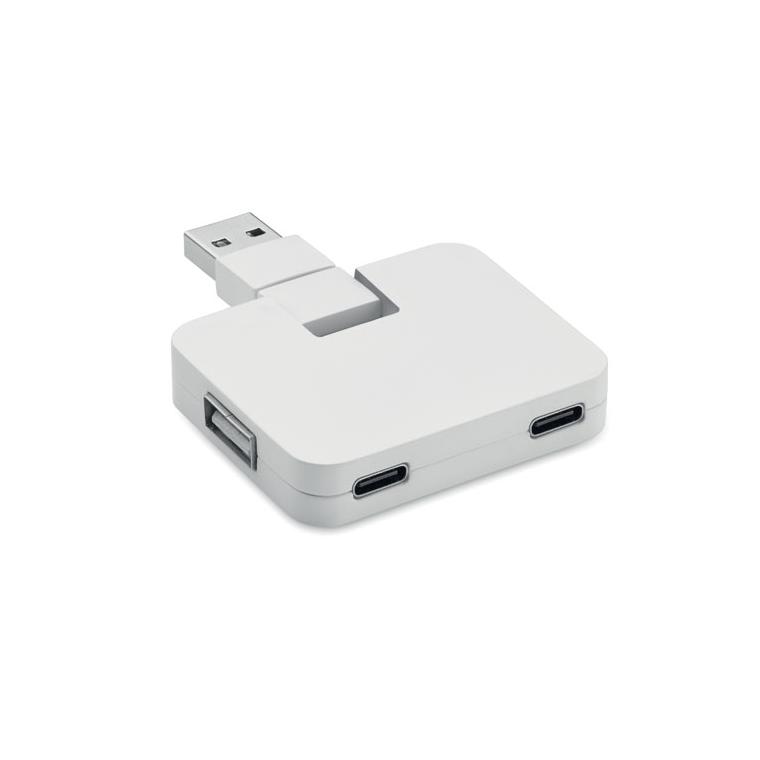 Hub USB 4 porturi + cablu 20 cm SQUARE-C Alb
