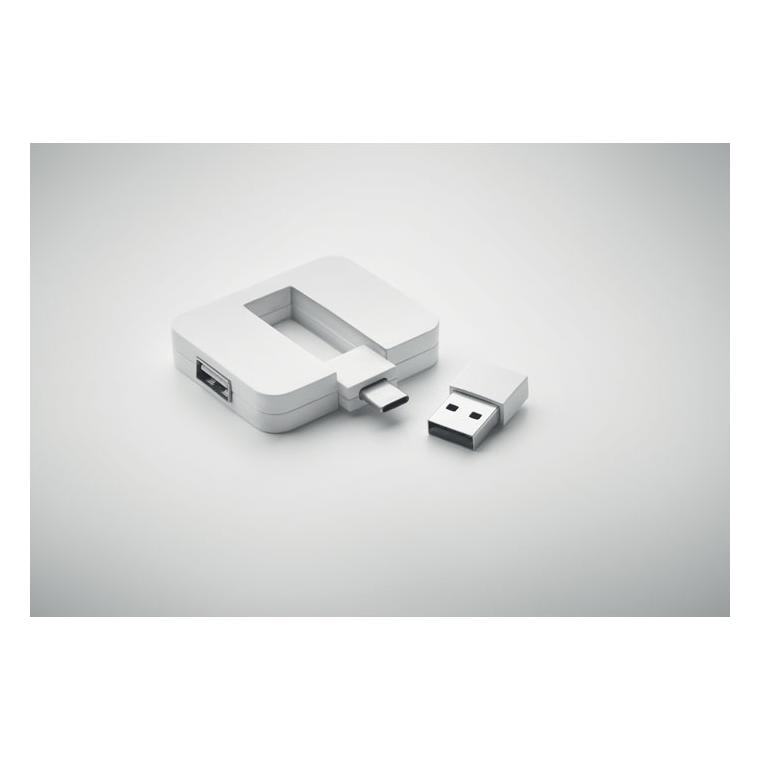 Hub USB 4 porturi + cablu 20 cm SQUARE-C Alb