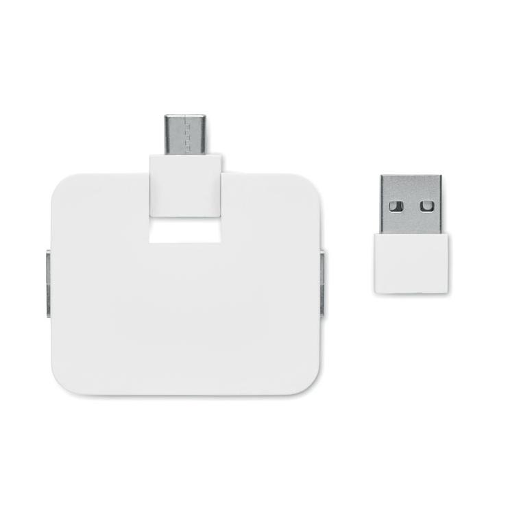Hub USB 4 porturi + cablu 20 cm SQUARE-C Alb