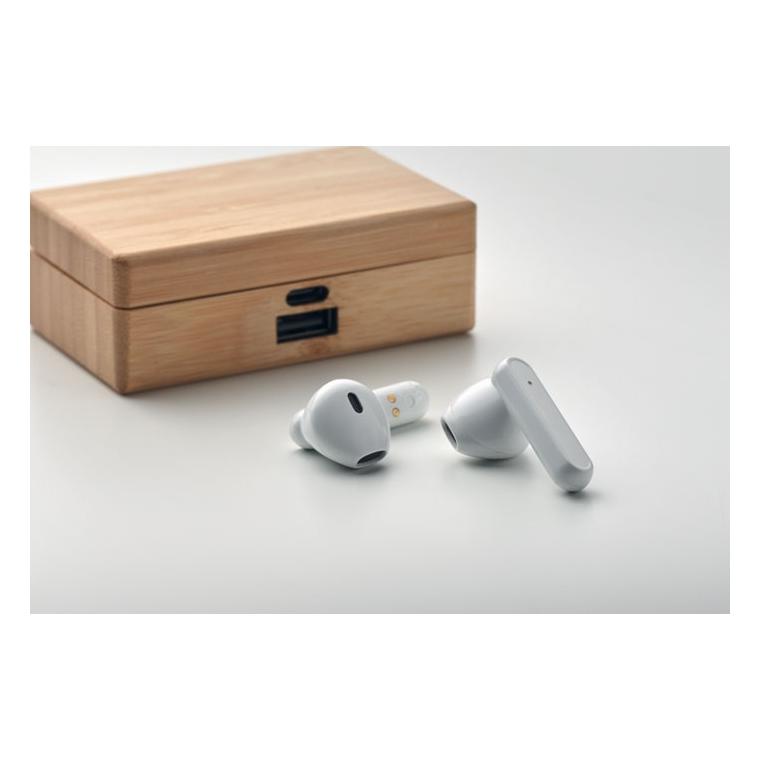 Căști TWS în cutie de bambus OREBAM Natur