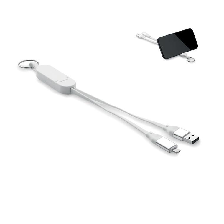 Breloc cu cablu 60W din ABS reciclat CABO Alb