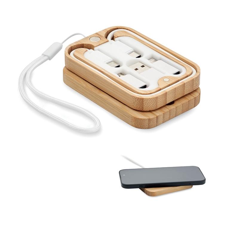 Încărcător wireless 15W din bambus CHARGOO Natur