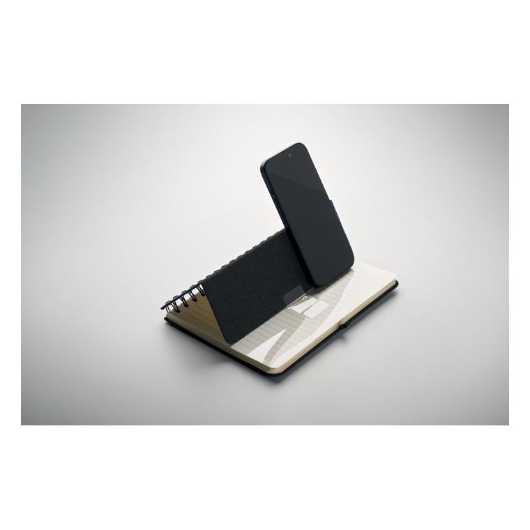 Notebook A5 cu suport pentru telefon STRATA Negru