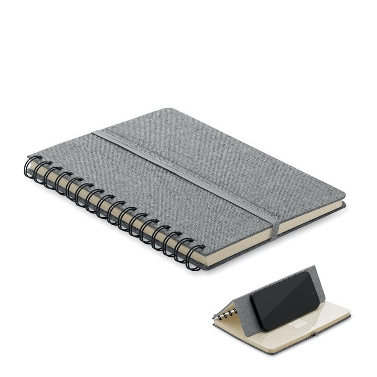 Notebook A5 cu suport pentru telefon STRATA Gri
