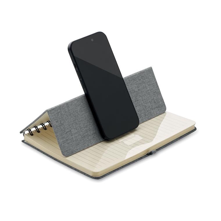 Notebook A5 cu suport pentru telefon STRATA Gri