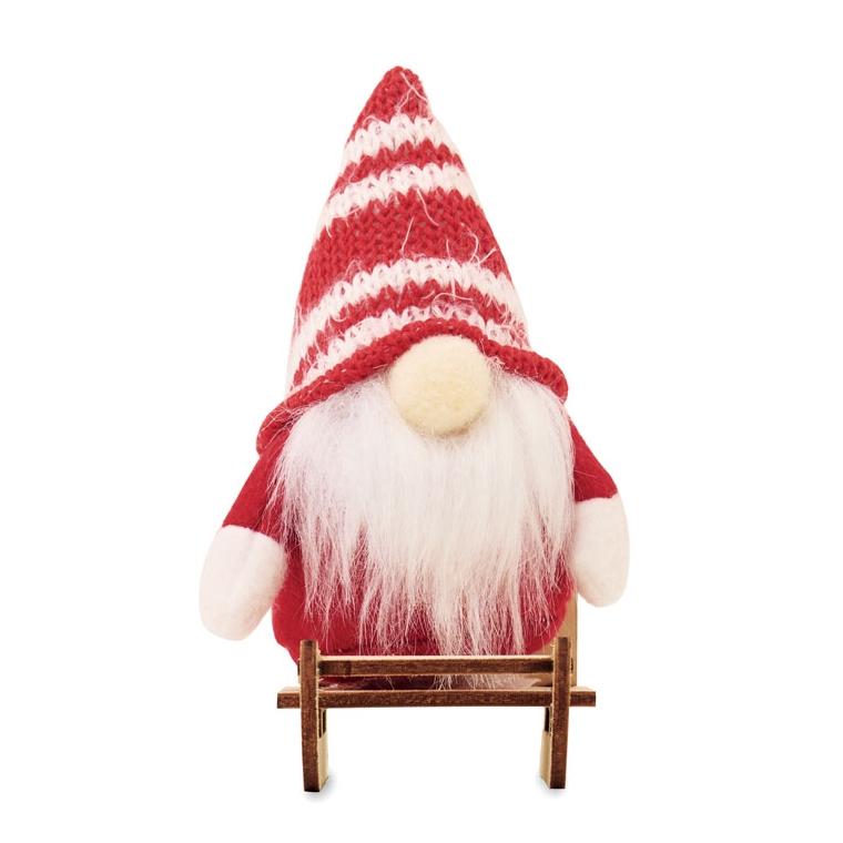 Decorațiune din lemn cu gnom pe sanie Frosty Sleigh Roșu