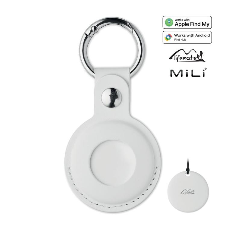 Localizator inteligent compatibil cu Find My, în husă din PU Lifemate In Pu Case Alb
