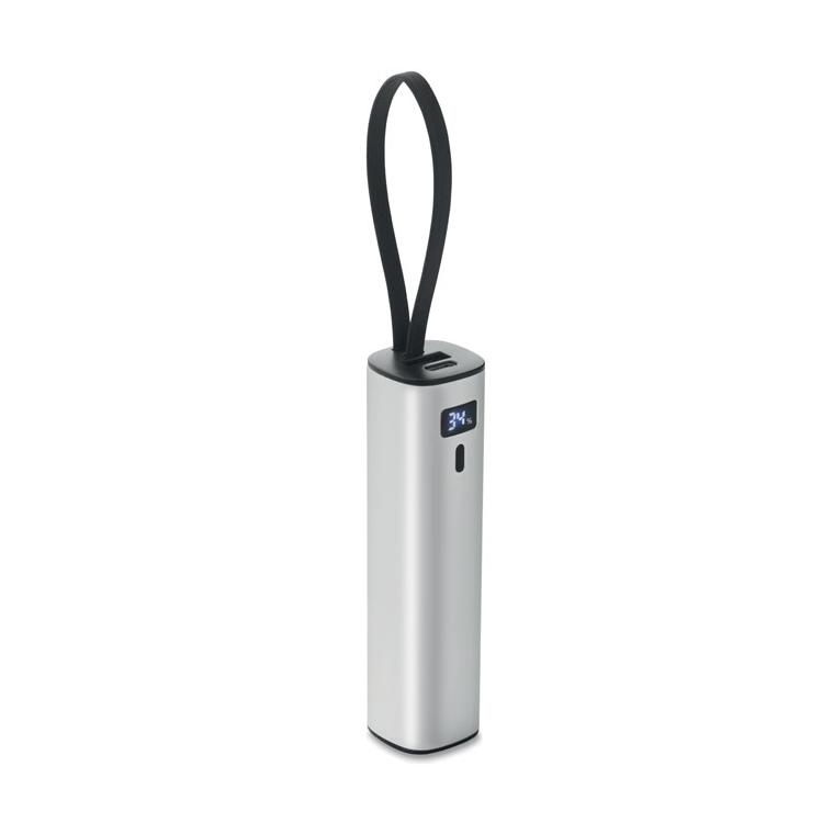 Baterie externă de 5000 mAh cu încărcare rapidă PD de 20 W Powertube Argintiu mat