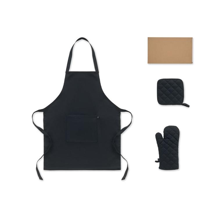 Set de bucătărie din bumbac reciclat Gala Set Negru