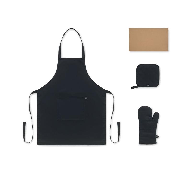 Set de bucătărie din bumbac reciclat Gala Set Negru