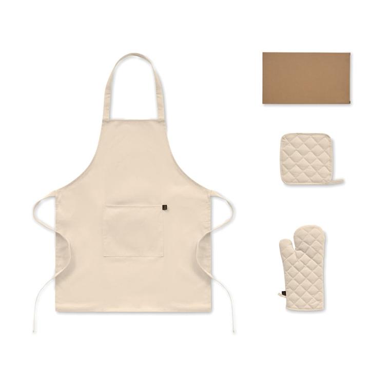 Set de bucătărie din bumbac reciclat Gala Set Bej
