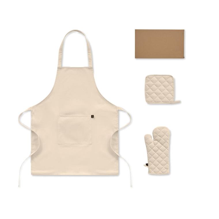Set de bucătărie din bumbac reciclat Gala Set Bej