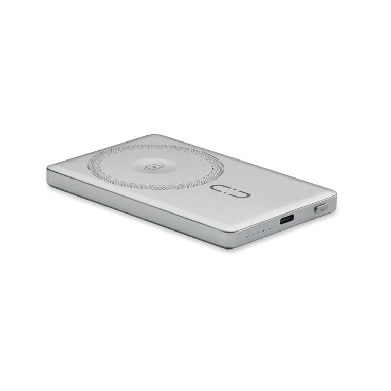 Baterie externă magnetică de 5000 mAh cu încărcare wireless de 15 W Core Argintiu mat