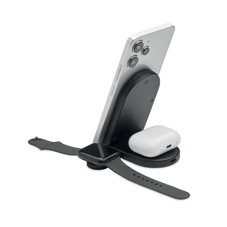 Stație de încărcare pliabilă 3 în 1, 15 W Elasti Negru