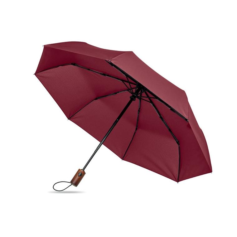 Umbrelă automată pliabilă de 21 inch, cu mâner din lemn Rayna Fold Vișiniu