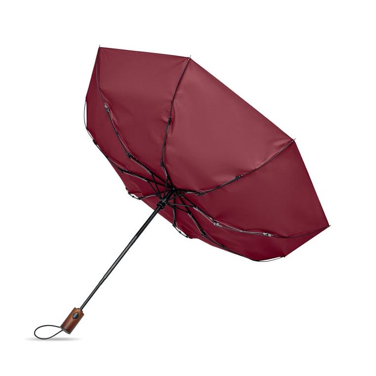 Umbrelă automată pliabilă de 21 inch, cu mâner din lemn Rayna Fold Vișiniu