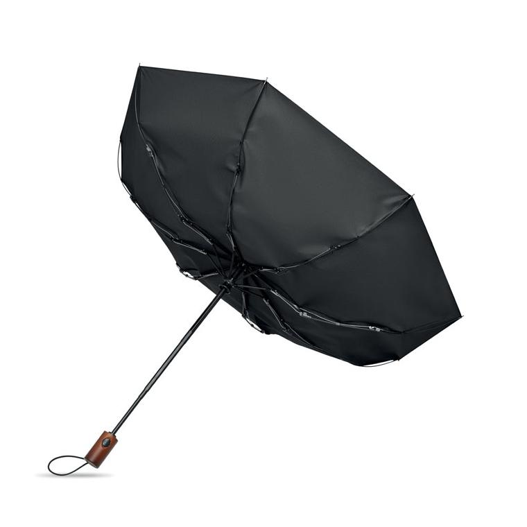 Umbrelă automată pliabilă de 21 inch, cu mâner din lemn Rayna Fold Negru