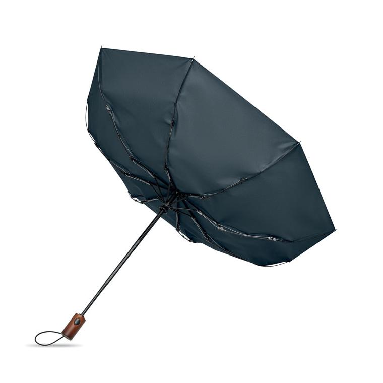 Umbrelă automată pliabilă de 21 inch, cu mâner din lemn Rayna Fold Albastru
