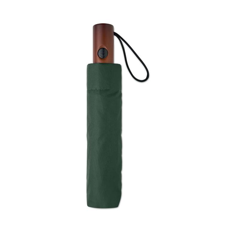 Umbrelă automată pliabilă de 21 inch, cu mâner din lemn Rayna Fold Verde