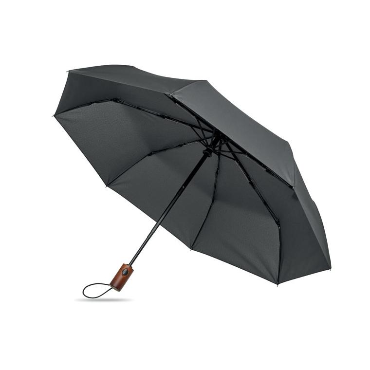 Umbrelă automată pliabilă de 21 inch, cu mâner din lemn Rayna Fold Gri închis