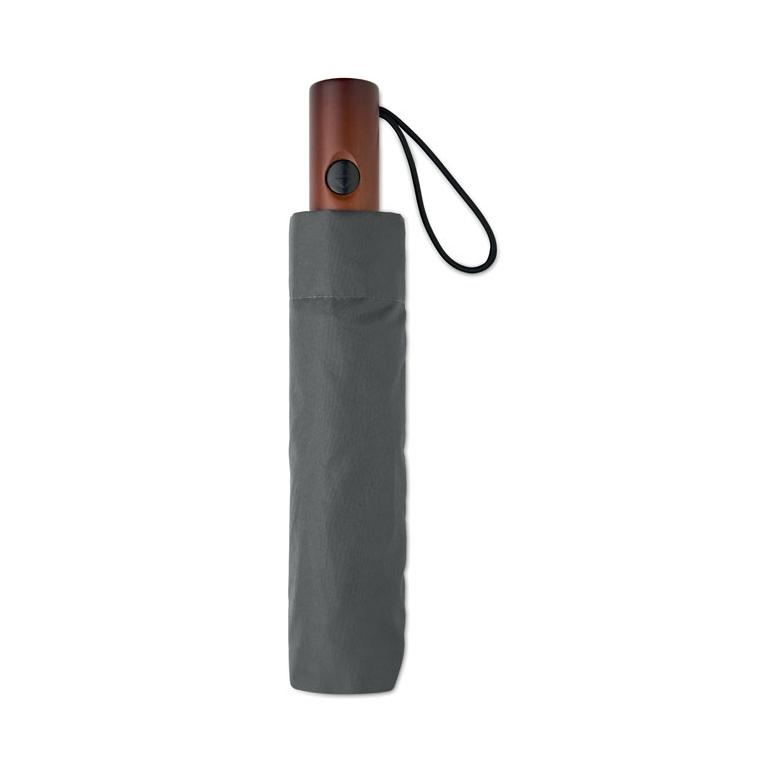 Umbrelă automată pliabilă de 21 inch, cu mâner din lemn Rayna Fold Gri închis