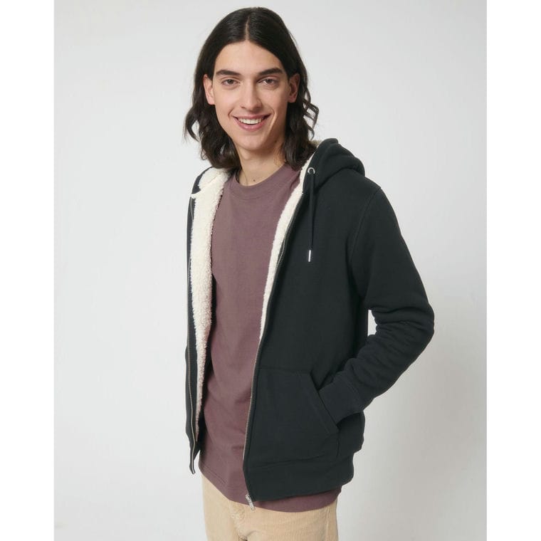 Hanorac cu glugă unisex cu fermoar Hygger Sherpa Black 3XL