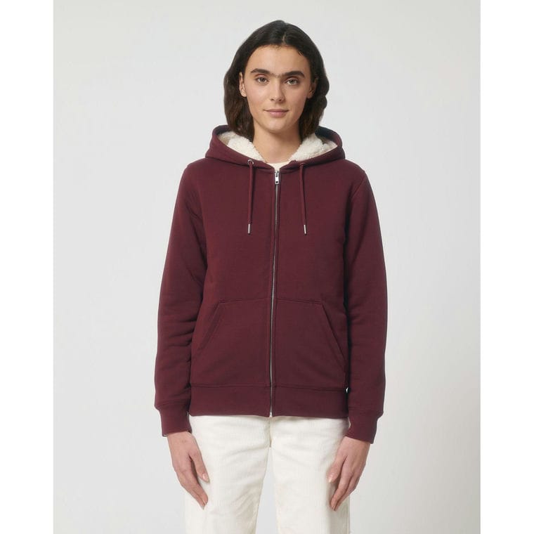 Hanorac cu glugă unisex cu fermoar Hygger Sherpa Burgundy XS