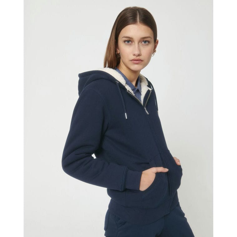 Hanorac cu glugă unisex cu fermoar Hygger Sherpa French Navy L